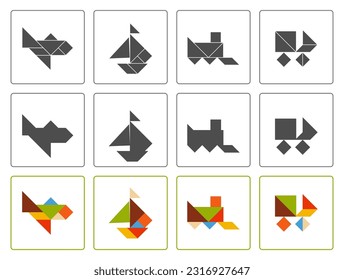 Tangram puzzle for kids. Set of tangram transport.