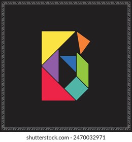 Tangram Puzzle Letter B Alphabet Colorful Geometric Illustration