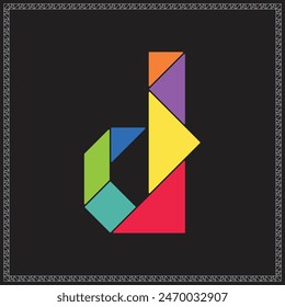 Tangram Puzzle Letter D Alphabet Colorful Geometric Illustration