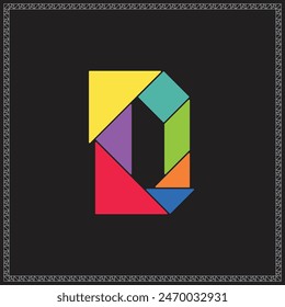 Tangram Puzzle Letter D Alphabet Colorful Geometric Illustration