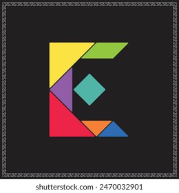 Tangram Puzzle Letter E Alphabet Colorful Geometric Illustration