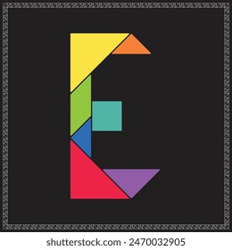 Tangram Puzzle Letter E Alphabet Colorful Geometric Illustration