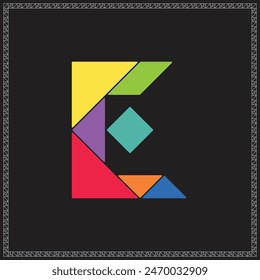 Tangram Puzzle Letter E Alphabet Colorful Geometric Illustration