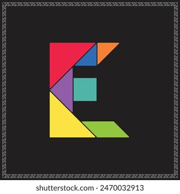 Tangram Puzzle Letter E Alphabet Colorful Geometric Illustration