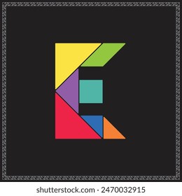 Tangram Puzzle Letter E Alphabet Colorful Geometric Illustration