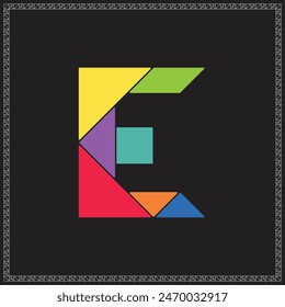 Tangram Puzzle Letter E Alphabet Colorful Geometric Illustration