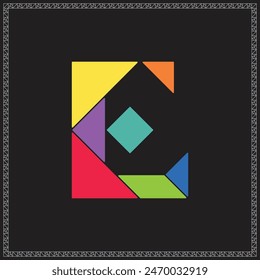 Tangram Puzzle Letter E Alphabet Colorful Geometric Illustration