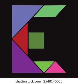 Tangram Puzzle Letter E Alphabet Colorful Geometric Illustration
