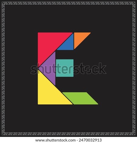 Tangram Puzzle Letter E Alphabet Colorful Geometric Illustration