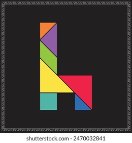 Tangram Puzzle Letter H Alphabet Colorful Geometric Illustration