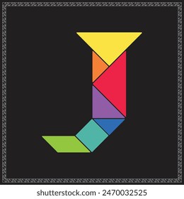 Tangram Puzzle Letter J Alphabet Colorful Geometric Illustration