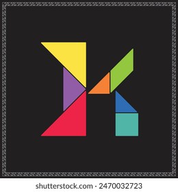 Tangram Puzzle Letter K Alphabet Colorful Geometric Illustration