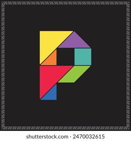 Tangram Puzzle Letter P Alphabet Colorful Geometric Illustration