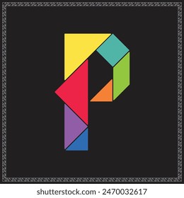 Tangram Puzzle Letter P Alphabet Colorful Geometric Illustration