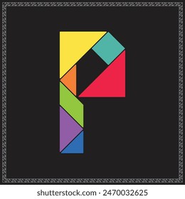 Tangram Puzzle Letter P Alphabet Colorful Geometric Illustration