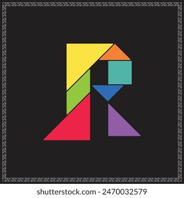Tangram Puzzle Letter R Alphabet Colorful Geometric Illustration