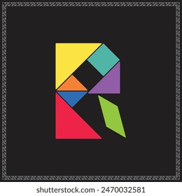 Tangram Puzzle Letter R Alphabet Colorful Geometric Illustration