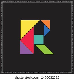 Tangram Puzzle Letter R Alphabet Colorful Geometric Illustration