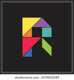 Tangram Puzzle Letter R Alphabet Colorful Geometric Illustration
