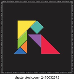 Tangram Puzzle Letter R Alphabet Colorful Geometric Illustration