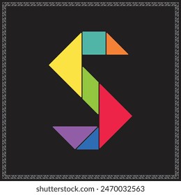 Tangram Puzzle Letter S Alphabet Colorful Geometric Illustration