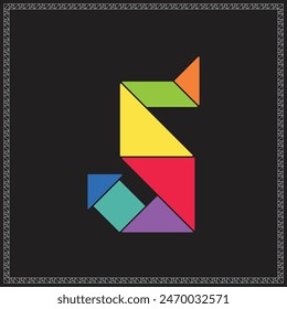 Tangram Puzzle Letter S Alphabet Colorful Geometric Illustration