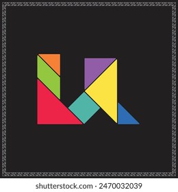 Tangram Puzzle Letter U Alphabet Colorful Geometric Illustration
