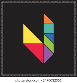 Tangram Puzzle Letter V Alphabet Colorful Geometric Illustration