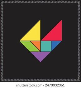Tangram Puzzle Letter V Alphabet Colorful Geometric Illustration