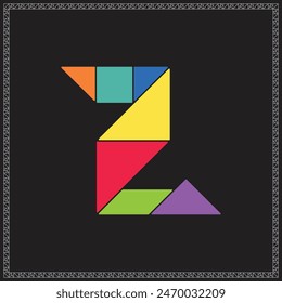 Tangram Puzzle Letter Z Alphabet Colorful Geometric Illustration
