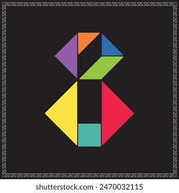 Tangram Puzzle Number Eight Alphabet Colorful Geometric Illustration