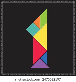 Tangram Puzzle Number One Alphabet Colorful Geometric Illustration