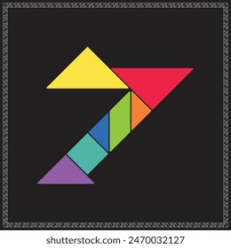 Tangram Puzzle Número Siete Alfabeto Colorido Ilustración Geométrica