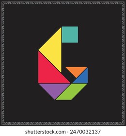 Tangram Puzzle Number Six Alphabet Colorful Geometric Illustration