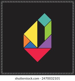 Tangram Puzzle Number Zero Alphabet Colorful Geometric Illustration