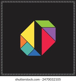 Tangram Puzzle Number Zero Alphabet Colorful Geometric Illustration