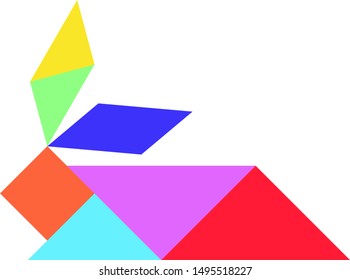 Tangram puzzle in rabbit shape on white background (Vector)