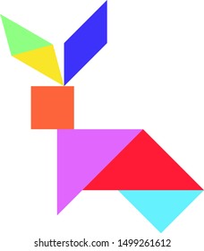 Tangram puzzle in rabbit shape on white background (Vector)