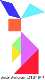 Tangram puzzle in rabbit shape on white background (Vector)