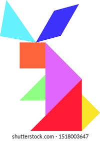 Tangram puzzle in rabbit shape on white background (Vector)