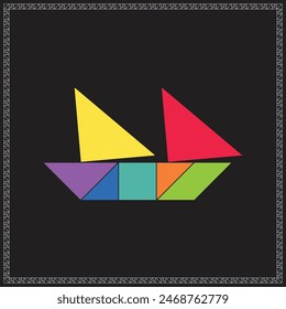 Tangram Puzzle Schooner Colorful Geometric