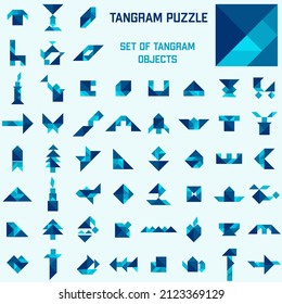 Tangram puzzle. Set of tangram different objects.