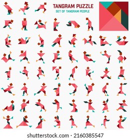 Tangram puzzle. Set of tangram people.