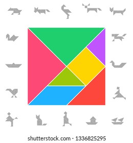 Tangram puzzle square set. Vector triangle geometric tangram template illustration chinese traditional.