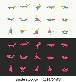 Tangram puzzle square set. Vector triangle geometric tangram template illustration chinese traditional.