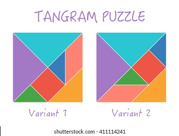 Tangram puzzle, two variants of Chinese traditional game for children education