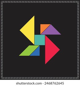 Tangram Puzzle Windmill Colorful Geometric