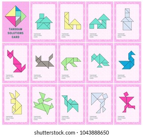 Tangram Solutions Cards Collection pastel color, Vector EPS 10