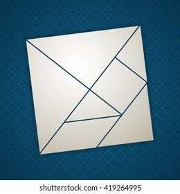 Tangram square, seven tans. Cut and play. Traditional Chinese tiling puzzle tangram, intellectual game for kids and adults. Geometric shapes: triangles, square, parallelogram. Silver tangram. Vector.