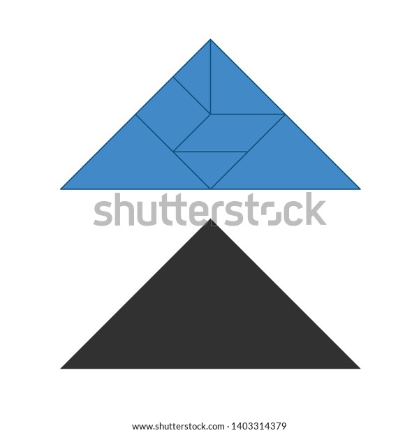 Tangram. Traditional Chinese dissection puzzle,\
seven tiling pieces - geometric shapes: triangles, square rhombus ,\
parallelogram. Board game for kids that helps to develop analytical\
skills. Vector